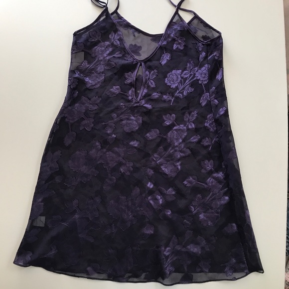 Semi-Sheer Deep Purple Gilligan & O’Malley Satin Floral Slip Nightgown Size S - Picture 4 of 6